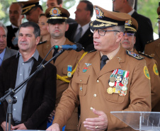 Governador Carlos Massa Ratinho Júnior participa da cerimônia de troca de comando da Polícia Militar do Paraná. O novo camandante-geral é o coronel Péricles de Matos. Ele substitui no cargo a coronel Audilene Dias Rocha.  -  Curitiba, 08/01/2019  -  Foto: José Fernando Ogura/ANPr