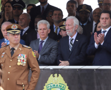 Governador Carlos Massa Ratinho Júnior participa da cerimônia de troca de comando da Polícia Militar do Paraná. O novo camandante-geral é o coronel Péricles de Matos. Ele substitui no cargo a coronel Audilene Dias Rocha.  -  Curitiba, 08/01/2019  -  Foto: José Fernando Ogura/ANPr