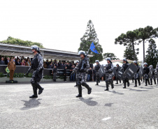 Governador Carlos Massa Ratinho Júnior participa da cerimônia de troca de comando da Polícia Militar do Paraná. O novo camandante-geral é o coronel Péricles de Matos. Ele substitui no cargo a coronel Audilene Dias Rocha.  -  Curitiba, 08/01/2019  -  Foto: José Fernando Ogura/ANPr