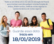 Começam nessa sexta-feira (18) as inscrições para o processo de credenciamento para escolha dos 32 novos Chefes dos Núcleos Regionais de Educação do Paraná.  -  Curitiba, 16/01/2019  -  Foto: Divulgação Educação