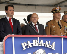 O governador Carlos Massa Ratinho Junior participa da solenidade de troca de comando do Corpo de Bombeiros do Paraná. O coronel Samuel Prestes assume o comando, em substituição ao coronel Antônio Carlos de Morais, que ocupava interinamente o cargo.  -  Curitiba, 21/01/2019  -  Foto: Arnaldo Alves/ANPr