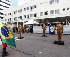 O governador Carlos Massa Ratinho Junior participa da solenidade de troca de comando do Corpo de Bombeiros do Paraná. O coronel Samuel Prestes assume o comando, em substituição ao coronel Antônio Carlos de Morais, que ocupava interinamente o cargo.  -  Curitiba, 21/01/2019  -  Foto: Arnaldo Alves/ANPr
