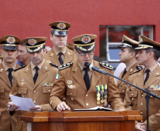 O governador Carlos Massa Ratinho Junior participa da solenidade de troca de comando do Corpo de Bombeiros do Paraná. O coronel Samuel Prestes assume o comando, em substituição ao coronel Antônio Carlos de Morais, que ocupava interinamente o cargo.  -  Curitiba, 21/01/2019  -  Foto: Arnaldo Alves/ANPr