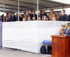 O governador Carlos Massa Ratinho Junior participa da solenidade de troca de comando do Corpo de Bombeiros do Paraná. O coronel Samuel Prestes assume o comando, em substituição ao coronel Antônio Carlos de Morais, que ocupava interinamente o cargo.  -  Curitiba, 21/01/2019  -  Foto: Arnaldo Alves/ANPr