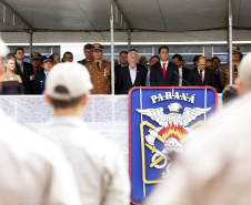 O governador Carlos Massa Ratinho Junior participa da solenidade de troca de comando do Corpo de Bombeiros do Paraná. O coronel Samuel Prestes assume o comando, em substituição ao coronel Antônio Carlos de Morais, que ocupava interinamente o cargo.  -  Curitiba, 21/01/2019  -  Foto: Arnaldo Alves/ANPr