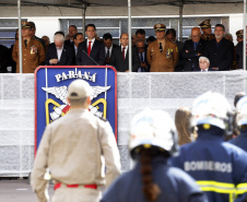 O governador Carlos Massa Ratinho Junior participa da solenidade de troca de comando do Corpo de Bombeiros do Paraná. O coronel Samuel Prestes assume o comando, em substituição ao coronel Antônio Carlos de Morais, que ocupava interinamente o cargo.  -  Curitiba, 21/01/2019  -  Foto: Arnaldo Alves/ANPr