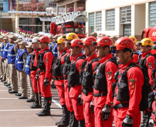 O governador Carlos Massa Ratinho Junior participa da solenidade de troca de comando do Corpo de Bombeiros do Paraná. O coronel Samuel Prestes assume o comando, em substituição ao coronel Antônio Carlos de Morais, que ocupava interinamente o cargo. - Curitiba, 21/01/2019 - Foto: Rodrigo Felix Leal/ANPr