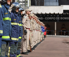 O governador Carlos Massa Ratinho Junior participa da solenidade de troca de comando do Corpo de Bombeiros do Paraná. O coronel Samuel Prestes assume o comando, em substituição ao coronel Antônio Carlos de Morais, que ocupava interinamente o cargo. - Curitiba, 21/01/2019 - Foto: Rodrigo Felix Leal/ANPr