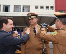 O governador Carlos Massa Ratinho Junior participa da solenidade de troca de comando do Corpo de Bombeiros do Paraná. O coronel Samuel Prestes assume o comando, em substituição ao coronel Antônio Carlos de Morais, que ocupava interinamente o cargo. - Curitiba, 21/01/2019 - Foto: Rodrigo Felix Leal/ANPr