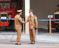 O governador Carlos Massa Ratinho Junior participa da solenidade de troca de comando do Corpo de Bombeiros do Paraná. O coronel Samuel Prestes assume o comando, em substituição ao coronel Antônio Carlos de Morais, que ocupava interinamente o cargo. - Curitiba, 21/01/2019 - Foto: Rodrigo Felix Leal/ANPr