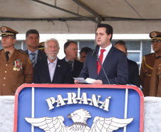 O governador Carlos Massa Ratinho Junior participa da solenidade de troca de comando do Corpo de Bombeiros do Paraná. O coronel Samuel Prestes assume o comando, em substituição ao coronel Antônio Carlos de Morais, que ocupava interinamente o cargo. - Curitiba, 21/01/2019 - Foto: Rodrigo Felix Leal/ANPr