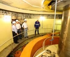 Governador Carlos Massa Ratinho Junior, acompanhado do presidente da Copel, Daniel Pimentel, visita a Usina Governador Bento Munhoz da Rocha Netto (Foz do Areia), no município de Pinhão  -  Pinhão, 22/01/2019  -  Foto: Rodrigo Félix Leal