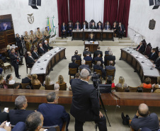 O governador Carlos Massa Ratinho Junior participa da posse de Nestor Baptista na Presidência do Tribunal de Contas do Estado do Paraná.  -  Curitiba, 23-01-19Foto: Arnaldo Alves / ANPr.