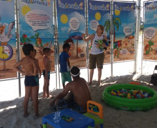 Nos primeiros 30 dias de Operação Verão, o Instituto Ambiental do Paraná (IAP) vem promovendo atividades ambientais lúdicas e educativas aos veranistas que estão no Litoral e também no Interior do Estado. As ações são realizadas em parceria com a Secretaria de Estado do Desenvolvimento Ambiental e Turismo, o Instituto das Águas e o Batalhão da Polícia Ambiental Força Verde. Foto: Divulgação/SEMA