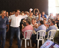 O governador Carlos Massa Ratinho Junior e a ministra da Agricultura, Pecuária e Abastecimento, Tereza Cristina, participam do evento que marca a abertura nacional da colheita da soja. Apucarana, 24/01/2019. Foto: Rodrigo Felix Leal/ANPr