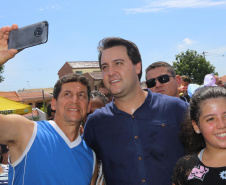 O governador Carlos Massa Ratinho Junior e o prefeito de Curitiba, Rafael Greca, inauguraram neste sábado (02) um parque esportivo no Bairro Novo. A estrutura conta com quadra de futebol com grama sintética, pista de skate com oito obstáculos e quadra poliesportiva. Curitiba,02/02/2019 Foto:Jaelson Lucas / ANPr