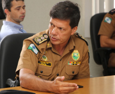 a Polícia Militar do Paraná lançou o APP 190 ? Emergência Paraná para o sistema iOS e também divulgou um balanço dos quatro meses de funcionamento do aplicativo, que está em uso em Curitiba e Região Metropolitana na versão para Android, lançada no início de outubro do ano passado. Na foto, o coronel Prates, chefe do Estado Maior da Polícia Militar do Paraná  -  Curitiba, 11/02/2019  -  Foto: Soldado Priscilla Carvalho