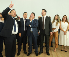 O governador Carlos Massa Ratinho Junior  deu posse, em cerimônia no Palácio Iguaçu, ao secretário de Estado do Desenvolvimento Sustentável e Turismo, Marcio Nunes, e aos presidentes das autarquias vinculadas à pasta. Foram empossados os presidentes do Instituto Água e Terra, Everton Souza; do Simepar, Eduardo Alvin; da Paraná Desenvolvimento, Eduardo Bekin; e da Paraná Turismo, João Jacob Mehl.  -  Curitiba, 12/02/2019  -  Foto: Rodrigo Félix Leal/ANPr