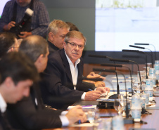 O presidente da Companhia de Habitação do Paraná (Cohapar), Jorge Lange, apresentou ao governador Carlos Massa Ratinho Junior nesta terça-feira (19) a proposta de reestruturação de cargos da empresa com economia de 22% apenas em janeiro. A folha de pagamento encolheu de R$ 1,75 milhão para 1,35 milhão. A economia deve gerar investimentos para diminuir o déficit habitacional de 485 mil domicílios. Curitiba,19/02/2019  -  Foto: Rodrigo Félix Leal/ANPr