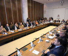 O presidente da Companhia de Habitação do Paraná (Cohapar), Jorge Lange, apresentou ao governador Carlos Massa Ratinho Junior nesta terça-feira (19) a proposta de reestruturação de cargos da empresa com economia de 22% apenas em janeiro. A folha de pagamento encolheu de R$ 1,75 milhão para 1,35 milhão. A economia deve gerar investimentos para diminuir o déficit habitacional de 485 mil domicílios. Curitiba,19/02/2019  -  Foto: Rodrigo Félix Leal/ANPr