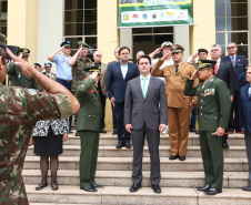 Os 74 anos da Tomada de Monte Castelo, batalha no Norte da Itália que marcou a participação da Força Expedicionária Brasileira (FEB) na Segunda Guerra Mundial, foram lembrados nesta quinta-feira (21/2), em cerimônia no Museu do Expedicionário, em Curitiba. O governador Carlos Massa Ratinho Junior participou no evento, junto com quatro expedicionários e familiares dos pracinhas.  -  Curitiba, 21/02/2019  -  Foto: Rodrigo Félix Leal/ANPr