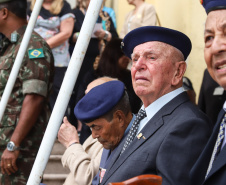 Os 74 anos da Tomada de Monte Castelo, batalha no Norte da Itália que marcou a participação da Força Expedicionária Brasileira (FEB) na Segunda Guerra Mundial, foram lembrados nesta quinta-feira (21/2), em cerimônia no Museu do Expedicionário, em Curitiba. O governador Carlos Massa Ratinho Junior participou no evento, junto com quatro expedicionários e familiares dos pracinhas.  -  Curitiba, 21/02/2019  -  Foto: Rodrigo Félix Leal/ANPr