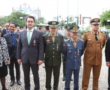 Os 74 anos da Tomada de Monte Castelo, batalha no Norte da Itália que marcou a participação da Força Expedicionária Brasileira (FEB) na Segunda Guerra Mundial, foram lembrados nesta quinta-feira (21/2), em cerimônia no Museu do Expedicionário, em Curitiba. O governador Carlos Massa Ratinho Junior participou no evento, junto com quatro expedicionários e familiares dos pracinhas.  -  Curitiba, 21/02/2019  -  Foto: Rodrigo Félix Leal/ANPr