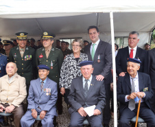 Os 74 anos da Tomada de Monte Castelo, batalha no Norte da Itália que marcou a participação da Força Expedicionária Brasileira (FEB) na Segunda Guerra Mundial, foram lembrados nesta quinta-feira (21/2), em cerimônia no Museu do Expedicionário, em Curitiba. O governador Carlos Massa Ratinho Junior participou no evento, junto com quatro expedicionários e familiares dos pracinhas.  -  Curitiba, 21/02/2019  -  Foto: Rodrigo Félix Leal/ANPr