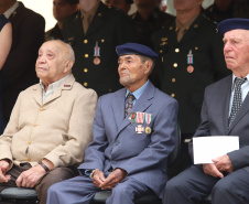 Os 74 anos da Tomada de Monte Castelo, batalha no Norte da Itália que marcou a participação da Força Expedicionária Brasileira (FEB) na Segunda Guerra Mundial, foram lembrados nesta quinta-feira (21/2), em cerimônia no Museu do Expedicionário, em Curitiba. O governador Carlos Massa Ratinho Junior participou no evento, junto com quatro expedicionários e familiares dos pracinhas.  -  Curitiba, 21/02/2019  -  Foto: Rodrigo Félix Leal/ANPr