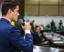O governador Carlos Massa Ratinho Junior participa da solenidade que formaliza a Força-Tarefa Infância Segura de Prevenção e Combate a Crimes Contra a Criança, nesta quinta-feira (21) no Palácio da Justiça. Na foto, Felipe Eduardo Hideo Hayashi, diretor do Departamento de Justiça da secretaria e coordenador do projeto.  -  Curitiba, 21/02/2019 -  Foto: Geraldo Bubniak/ANPr