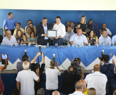 Governador Carlos Massa Ratinho Júnior participa da posse da nova diretoria da Associação dos Municípios do Norte Pioneiro (Amunorpi). O prefeito de Pinhalão, Sérgio Rodrigues é o presidente da Associação.  -  Pinhalão, 22/01/2019  -  Foto: Jaelson Lucas/ANPr