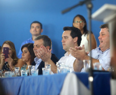 Governador Carlos Massa Ratinho Júnior participa da posse da nova diretoria da Associação dos Municípios do Norte Pioneiro (Amunorpi). O prefeito de Pinhalão, Sérgio Rodrigues é o presidente da Associação.  -  Pinhalão, 22/01/2019  -  Foto: Jaelson Lucas/ANPr
