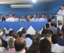 Governador Carlos Massa Ratinho Júnior participa da posse da nova diretoria da Associação dos Municípios do Norte Pioneiro (Amunorpi). O prefeito de Pinhalão, Sérgio Rodrigues é o presidente da Associação.  -  Pinhalão, 22/01/2019  -  Foto: Jaelson Lucas/ANPr