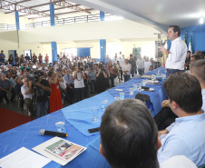Governador Carlos Massa Ratinho Júnior participa da posse da nova diretoria da Associação dos Municípios do Norte Pioneiro (Amunorpi). O prefeito de Pinhalão, Sérgio Rodrigues é o presidente da Associação.  -  Pinhalão, 22/01/2019  -  Foto: Jaelson Lucas/ANPr