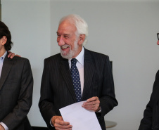 O governador em exercício Darci Piana recebe Presidente Cassio Telles e representates da OAB-PR, nesta quarta-feira (27) no Palácio Iguaçu.  O pedido de providencias  na PR-280 no sudoeste do Estado. Curitiba, 27/02/2019 -  Foto: Geraldo Bubniak/ANPr
