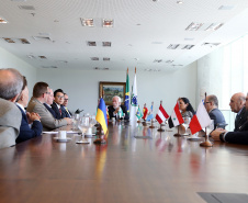 O governador em exercício Darci Piana se reuniu nesta sexta-feira (8) com 13 cônsules de países da Europa, Ásia e das Américas. A reunião no Palácio Iguaçu também contou com a participação do Chefe do Escritório de Representação do Ministério das Relações Exteriores no Paraná, embaixador Igor Kipman. Curitiba, 08/03/2019. Foto: Gilson Abreu/ANPr