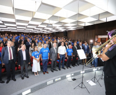 O governador Carlos Massa Ratinho Junior empossa a nova diretoria do Instituto de Tecnologia do Paraná (Tecpar). Tomam posse como diretor-presidente do Tecpar, Fabio Cammarota; diretora comercial, Danielle Portela; o diretor de Desenvolvimento Tecnológico e Inovação, Rafael Rodrigues; e diretor de Administração e Finanças, Arnaldo da Fonseca. Foto: José Fernando Ogura/ANPr