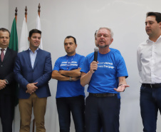 O governador Carlos Massa Ratinho Junior empossa a nova diretoria do Instituto de Tecnologia do Paraná (Tecpar). Tomam posse como diretor-presidente do Tecpar, Fabio Cammarota; diretora comercial, Danielle Portela; o diretor de Desenvolvimento Tecnológico e Inovação, Rafael Rodrigues; e diretor de Administração e Finanças, Arnaldo da Fonseca. Foto: José Fernando Ogura/ANPr