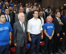 O governador Carlos Massa Ratinho Junior empossa a nova diretoria do Instituto de Tecnologia do Paraná (Tecpar). Tomam posse como diretor-presidente do Tecpar, Fabio Cammarota; diretora comercial, Danielle Portela; o diretor de Desenvolvimento Tecnológico e Inovação, Rafael Rodrigues; e diretor de Administração e Finanças, Arnaldo da Fonseca. Foto: José Fernando Ogura/ANPr