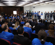 O governador Carlos Massa Ratinho Junior empossa a nova diretoria do Instituto de Tecnologia do Paraná (Tecpar). Tomam posse como diretor-presidente do Tecpar, Fabio Cammarota; diretora comercial, Danielle Portela; o diretor de Desenvolvimento Tecnológico e Inovação, Rafael Rodrigues; e diretor de Administração e Finanças, Arnaldo da Fonseca. Foto: José Fernando Ogura/ANPr