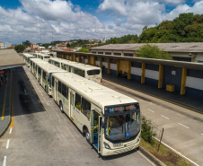 A Coordenação da Região Metropolitana de Curitiba (Comec) e a Viação Santo Ângelo, de Colombo, acabam de lançar um projeto-piloto para utilização de um novo modelo de ônibus multimodal, um veículo capaz de operar linhas comuns, aquelas com embarque convencional pelo lado direito dos ônibus, e ainda as linhas tipo Ligeirinho, com embarque em estações-tubo ou plataformas nos terminais. Colombo, 13/03/2019.
Foto: Maurilio Cheli/ANPr