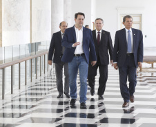O governador Carlos Massa Ratinho Junior recebeu nesta segunda-feira, no Palácio Iguaçu, o diretor-geral brasileiro da Itaipu Binacional, general Joaquim Silva e Luna.Curitiba, 18-03-19.Foto: Arnaldo Alves / ANPr.