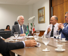 O Governo do Paraná quer estreitar as relações culturais e comerciais com a Polônia. O vice-governador Darci Piana recebeu nesta segunda-feira (18) a cônsul do país em Curitiba, Dorota Bogutyn, e uma comitiva da cidade de Pozna&#324;, formada pelo prefeito Jan Grabkowski Starosta e membros das secretarias da prefeitura.  -  Curitiba, 18/03/2019  -  Foto: José Fernando Ogura/ANPr