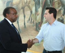 O governador Carlos Massa Ratinho Junior reuniu-se nesta segunda-feira (1º) com o presidente do Fundo Nacional de Desenvolvimento da Educação (FNDE), Carlos Alberto Decotelli. Na reunião, no Palácio Iguaçu, em Curitiba, eles acertaram que o Paraná desenvolverá novos projetos de educação nas áreas de ensino, infraestrutura, transporte, entre outros.  -  Curitiba, 01/04/2019  -  Foto: Rodrigo Félix Leal/ANPr
