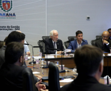 O Governo do Paraná, por meio da Secretaria da Justiça, Família e Trabalho, reforçou as ações de garantia de direitos, assistência social e apoio à geração empregos. Só nos três primeiros meses de gestão foram mais de 100 ações nesta área. O desempenho nesta área foi tema da reunião do vice-governador Darci Piana com o secretariado, realizada nesta terça-feira (2), no Palácio Iguaçu, em Curitiba. Curitiba, 02/04/2019  -  Foto: Jaelson Lucas/ANPr