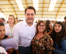 O governador Carlos Massa Ratinho Junior inaugurou nesta quinta-feira (4), em Guarapuava, região central do Paraná, as novas sedes dos colégios estaduais Leni Marlene Jacob e Professor Pedro Carli.  Foto: Rodrigo Felix Leal/ANPr