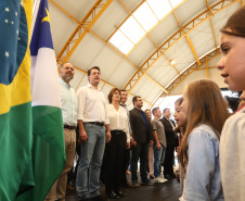 O governador Carlos Massa Ratinho Junior inaugurou nesta quinta-feira (4), em Guarapuava, região central do Paraná, as novas sedes dos colégios estaduais Leni Marlene Jacob e Professor Pedro Carli.  Foto: Rodrigo Felix Leal/ANPr