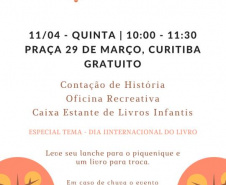 A Biblioteca Pública do Paraná promove nesta quinta-feira (11) mais uma edição do Piquenique Literário — projeto que leva contação de histórias, oficinas e rodas de leituras para espaços ao ar livre da cidade.  _  Foto: Divulgação BPP