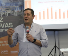 A Copel vai investir R$ 227 milhões em obras e novos empreendimentos somente na região Norte do Estado. O número foi apresentado pelo presidente da Copel, Daniel Pimentel Slaviero, e pelo diretor de Distribuição, Maximiliano Orfali (foto), em reunião com empresários nesta quinta (11), em Londrina.  -  Londrina, 11/04/2019  -  Foto: Divulgação Copel