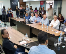 O governador Carlos Massa Ratinho Junior destacou nesta sexta-feira (12), em reunião na Associação Comercial e Industrial de Londrina (Acil), que o Governo planeja transformar o município e a região Norte em um polo de inovação em agritech (tecnologia aliada ao agronegócio).  Foto: Rodrigo Felix Leal/ANPr
